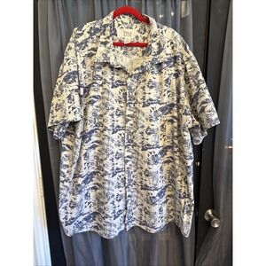 True Nation by DXL 5XL Mens Shirt Button Up Short Sleeve Blue Landscape Print